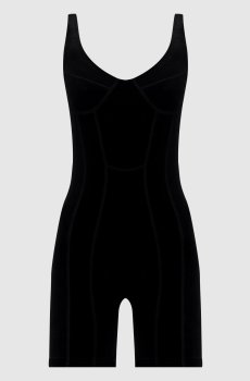 Черный велюровый комбинезон с вышивкой логотипа