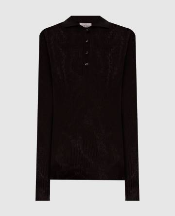 Коричневое поло из шерсти в рубчик