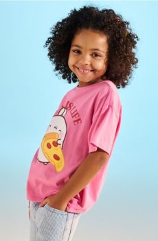 Бавовняна футболка з принтом Molang - рожевий