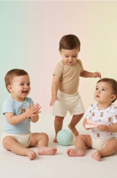 Бавовняне боді з принтом ведмедиків 3 pack - блакитний