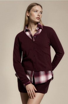 Кардиган з сумішшю вовни та віскози - бордовий