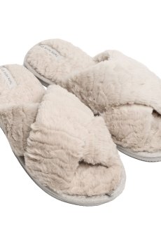 Женские домашние тапочки Twins HS меховые, перекрест, Beige, размер 40 (26 см)