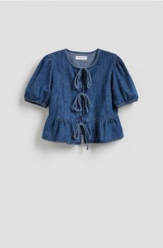 Reserved - Блузка з зав’язкою - синій - 886IU-55J