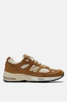 Мужские скоричневые кожаные кроссовки Made in UK 991v1 Коричневый 10 New Balance M991TW1