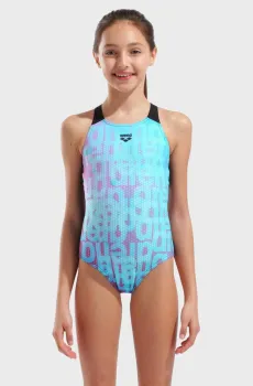 Детский голубой купальник с узором MULTI COLOURS SWIMSUIT V BACK Голубой 10 Arena 009007-509