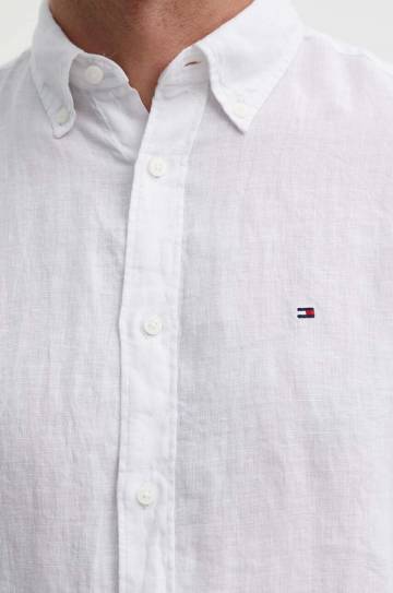 Льняная рубашка Tommy Hilfiger цвет белый regular воротник button-down MW0MW34602 Льняная рубашка Tommy Hilfiger цвет белый regular воротник button-down MW0MW34602