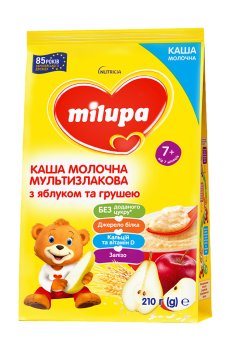 Детская молочная мультизлаковая каша Milupa быстрорастворимая, с яблоком и грушей, от7 месяцев, 210 г