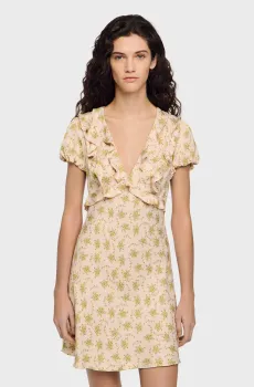 Женское белое платье с узором Белый 34 Sandro SFPRO04844_Light Pink