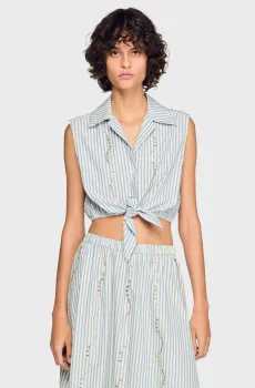 Женская голубая рубашка в полоску Голубой M Sandro SFPCM01634_Blue