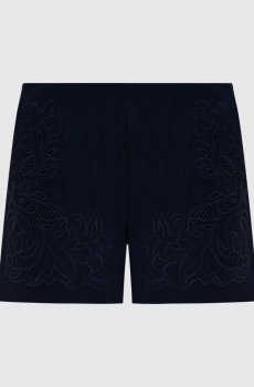 Синие шорты с леном с вышивкой бродеры