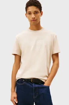 Мужская бежевая футболка CENTER FLAG Бежевый M Tommy Jeans DM0DM22317