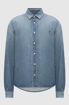 Голубая джинсовая рубашка с эффектом потертости