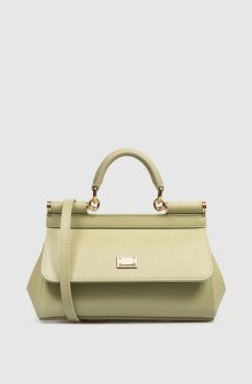 Зеленая кожаная сумка Sicily с пластиной логотипа