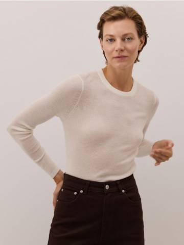 Reserved - Блузка з вовни мерино - кремовий - 442HG-01X