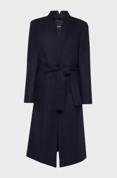 Женское темно-синее шерстяное пальто в полоску PINSTRIPE Синий 40 Karl Lagerfeld A1W15020