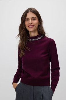 Reserved - Джемпер з оздобною аплікацією - темно-фіолетовий - 7242B-49X