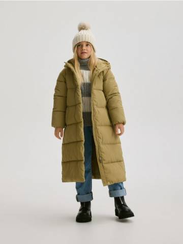 Reserved - Довгий стьобаний плащ - світло-оливковий - 978AV-81X Reserved - Довгий стьобаний плащ - світло-оливковий - 978AV-81X