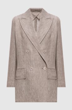 Коричневый жакет из льна в узор