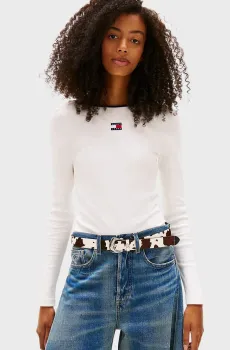 Женский белый лонгслив SLIM BADGE Белый XS Tommy Jeans DW0DW21839