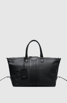 Синяя кожаная дорожная сумка с плетением