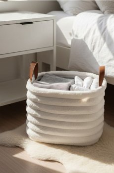 Стьобаний кошик для зберігання з ручками - білий