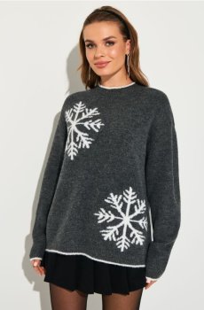Светр зі сніжинками - середньо-сірий