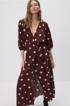 Reserved - Максі сукня в горошок - коричневий - 145FG-88X