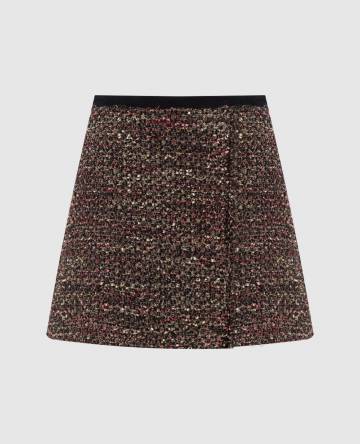 Черная твидовая юбка мини Pocky с шерстью