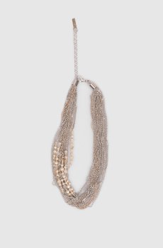 Бежевое колье с цепочками и бусинами