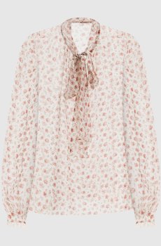 Блуза цвета айвори из шелка в принт