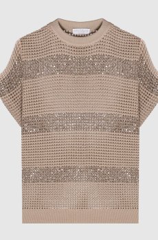 Коричневый ажурный жилет с пайетками