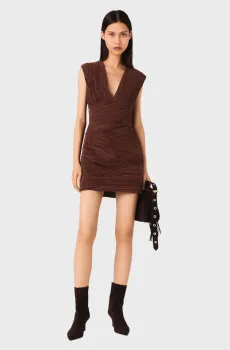 Женское коричневое плиссированное платье Коричневый 38 MAJE MFPRO04485_brown