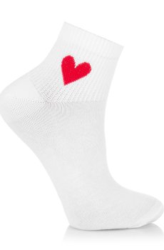 Носки женские AmiGА средние, белые с красным сердцем сбоку, размер 23-25