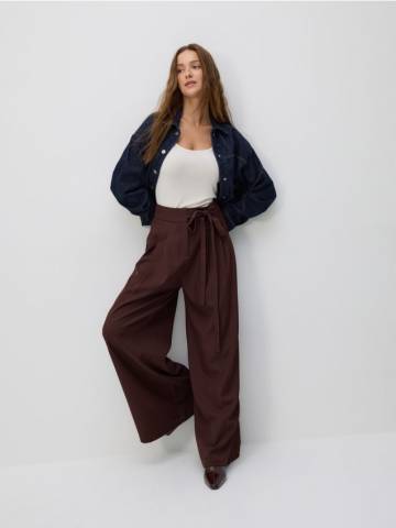 Reserved - Штани із вязкою - темно коричневий - 858GS-89X