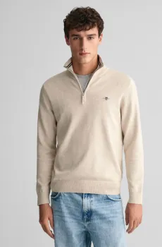 Мужская бежевая кофта CLAIC COTTON HALF ZIP Бежевый XXL Gant 8030564