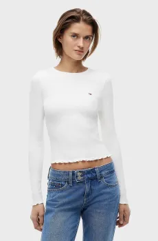 Женский белый лонгслив SLIM SH LETTUCE EDGE RIB LS Белый L Tommy Jeans DW0DW22783