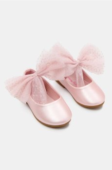 Балетки з тюлевим бантом - пастельний рожевий