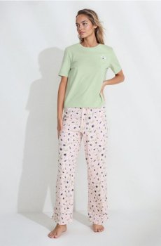 Бавовняна двочастинна піжама з принтом - блідо-зелений