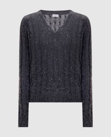 Серый пуловер с шерстью в пайетке