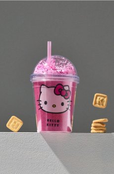 Чашка з кришкою, кульками та соломинкою - різнобарвний