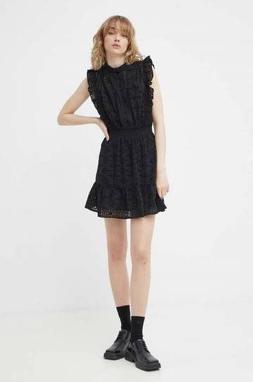 Хлопковое платье The Kooples цвет чёрный mini расклешённое FROB28170K Хлопковое платье The Kooples цвет чёрный mini расклешённое FROB28170K