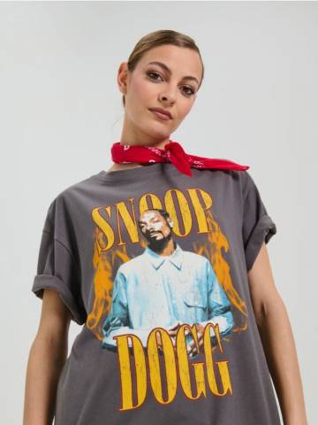 Бавовняна футболка з принтом Snoop Dogg - темно-сірий Бавовняна футболка з принтом Snoop Dogg - темно-сірий