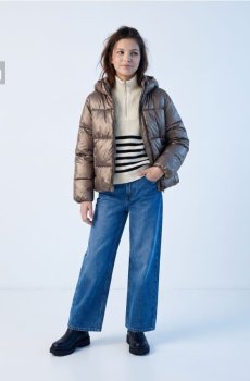 Квітована куртка puffer з капюшоном - кавовий