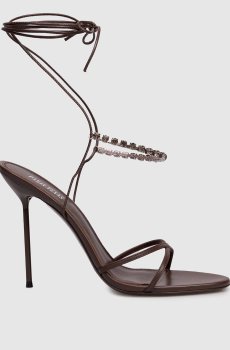 Коричневые кожаные босоножки Lidia с кристаллами