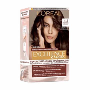 Стойкая безаммиачная крем-краска для волос LOreal Paris Excellence Creme Universal Nudes 4U Универсальный каштановый, 192 мл Стойкая безаммиачная крем-краска для волос LOreal Paris Excellence Creme Universal Nudes 4U Универсальный каштановый, 192 мл