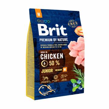 Сухой корм для щенков и молодых собак средних пород Brit Premium By Nature Junior M с курицей, 3 кг Сухой корм для щенков и молодых собак средних пород Brit Premium By Nature Junior M с курицей, 3 кг