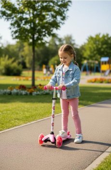 Триколісний самокат із квітковим мотивом - рожевий