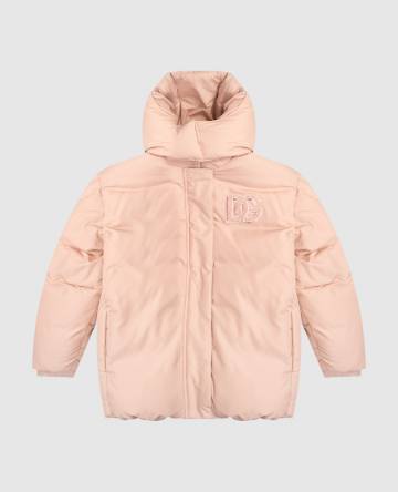Детский розовый пуховик с монограммой логотипа DG
