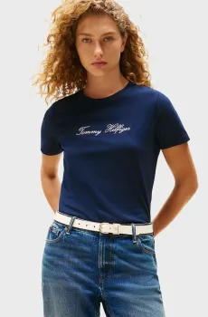 Женская темно-синяя футболка SCRIPT REG Синий S Tommy Hilfiger WW0WW45746