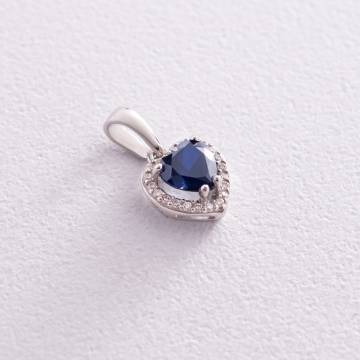 Серебряная подвеска "Сердечко" с синт. сапфиром и фианитами 3983/1р-HSPH Серебряная подвеска "Сердечко" с синт. сапфиром и фианитами 3983/1р-HSPH